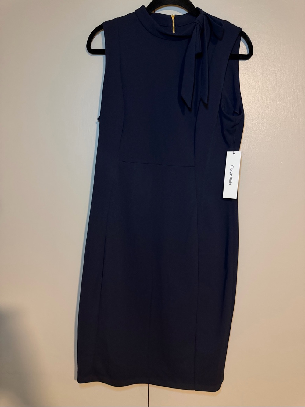Calvin Klein Navy Sleeveless Tie-Neck Midi Dress